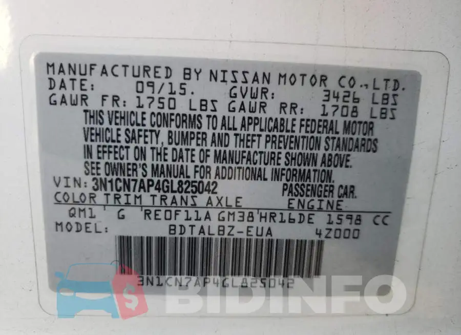 3N1CN7AP4GL825042 Photo# 12
