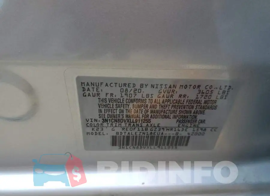 3N1CN8DVXLL911255 Photo# 12
