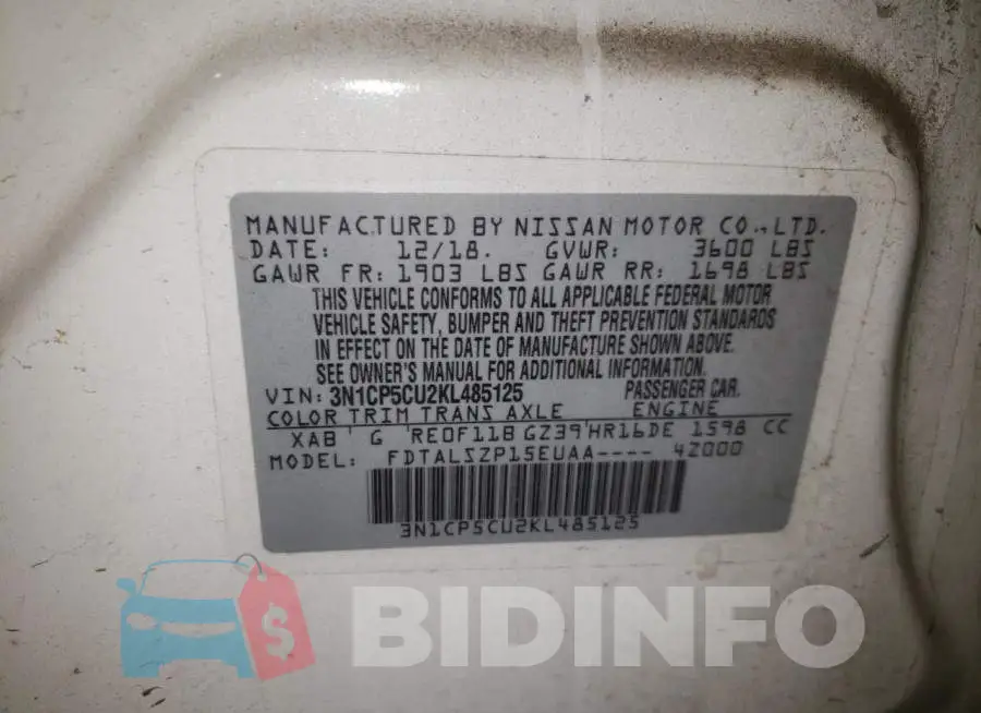 3N1CP5CU2KL485125 Photo# 10