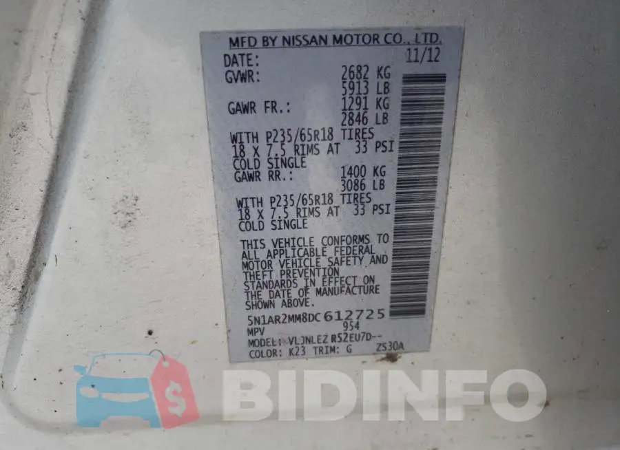 5N1AR2MM8DC612725 Photo# 13