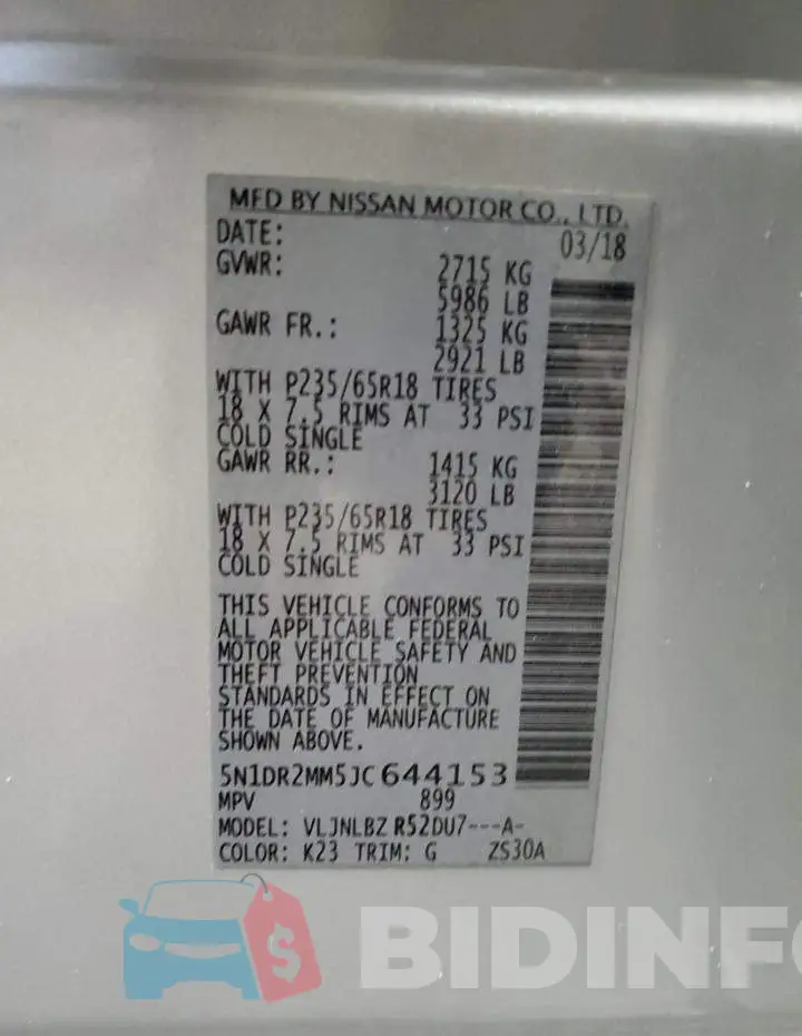 5N1DR2MM5JC644153 Photo# 13