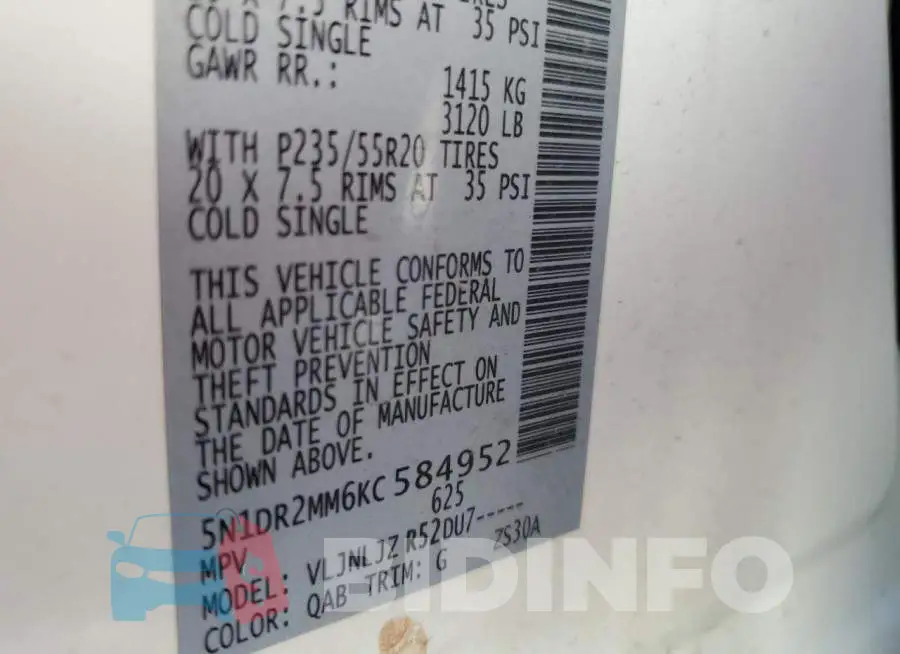 5N1DR2MM6KC584952 Photo# 10