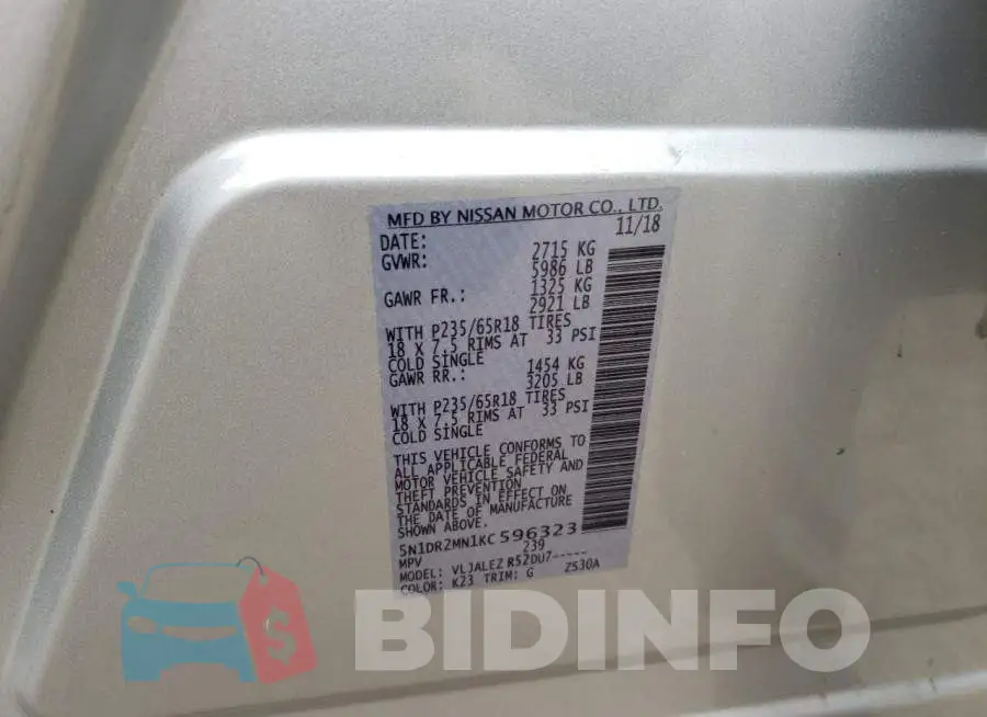 5N1DR2MN1KC596323 Photo# 13