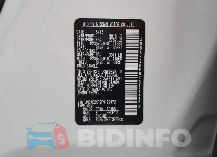 JN8AE2KP9F9129472 Photo# 10