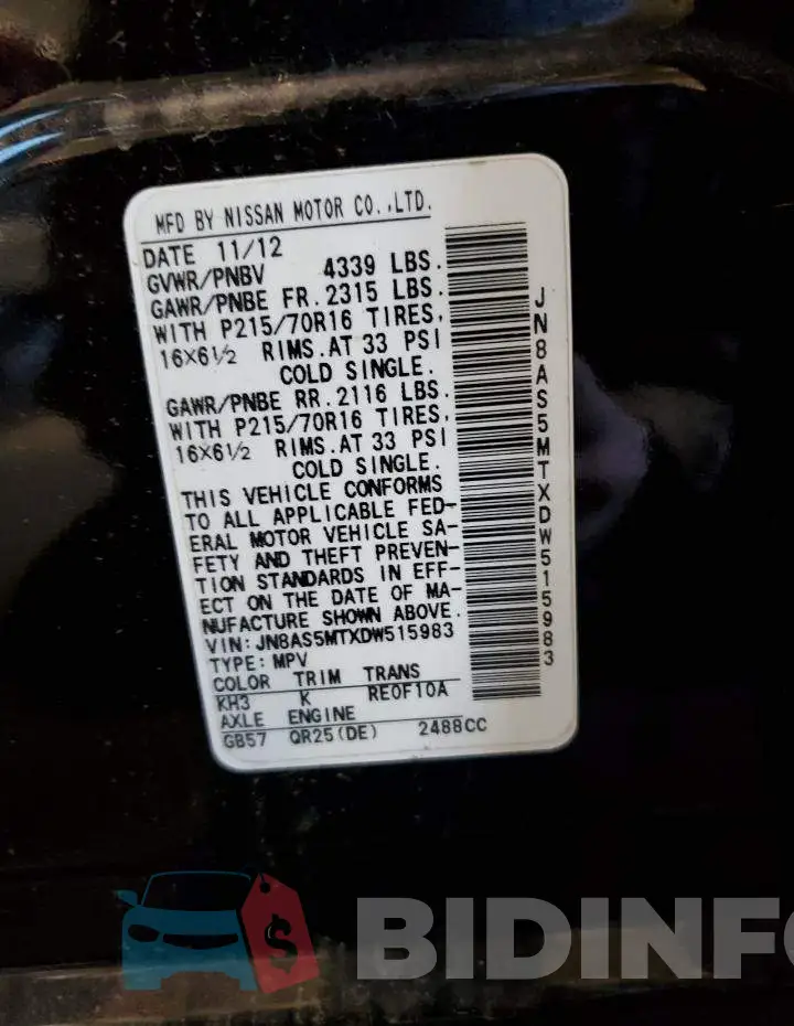 JN8AS5MTXDW515983 Photo# 13