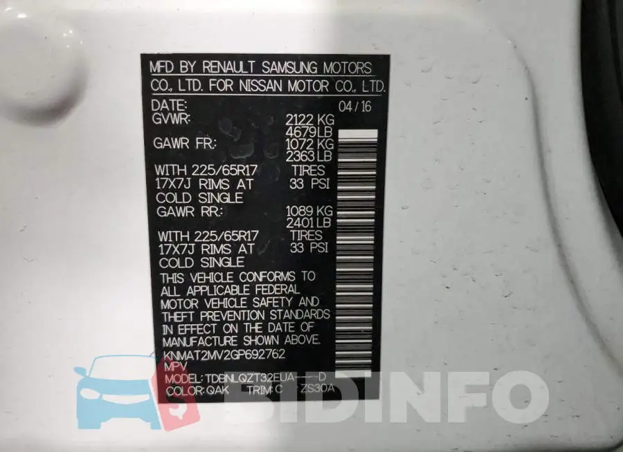 KNMAT2MV2GP692762 Photo# 10