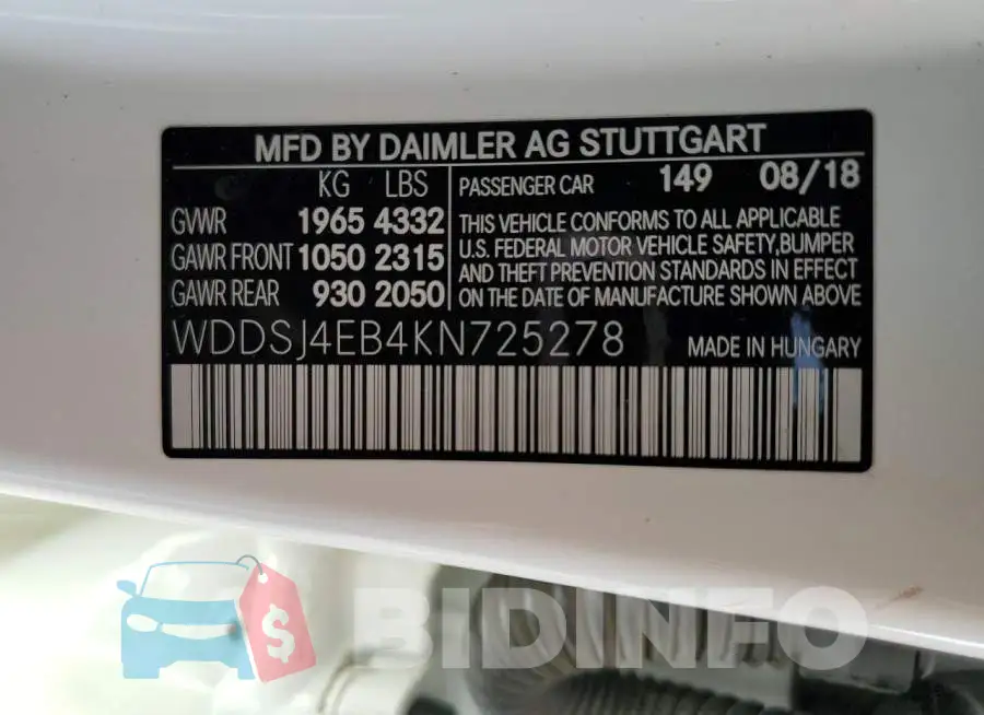 WDDSJ4EB4KN725278 Photo# 12