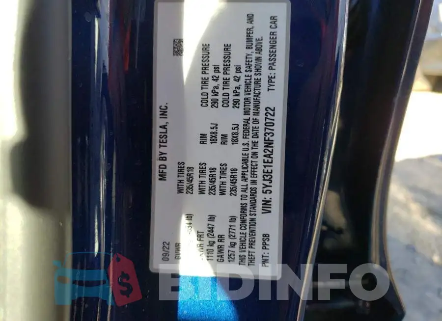 5YJ3E1EA2NF370722 Photo# 10