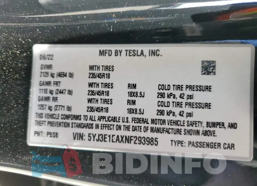 5YJ3E1EAXNF293985 Photo# 10