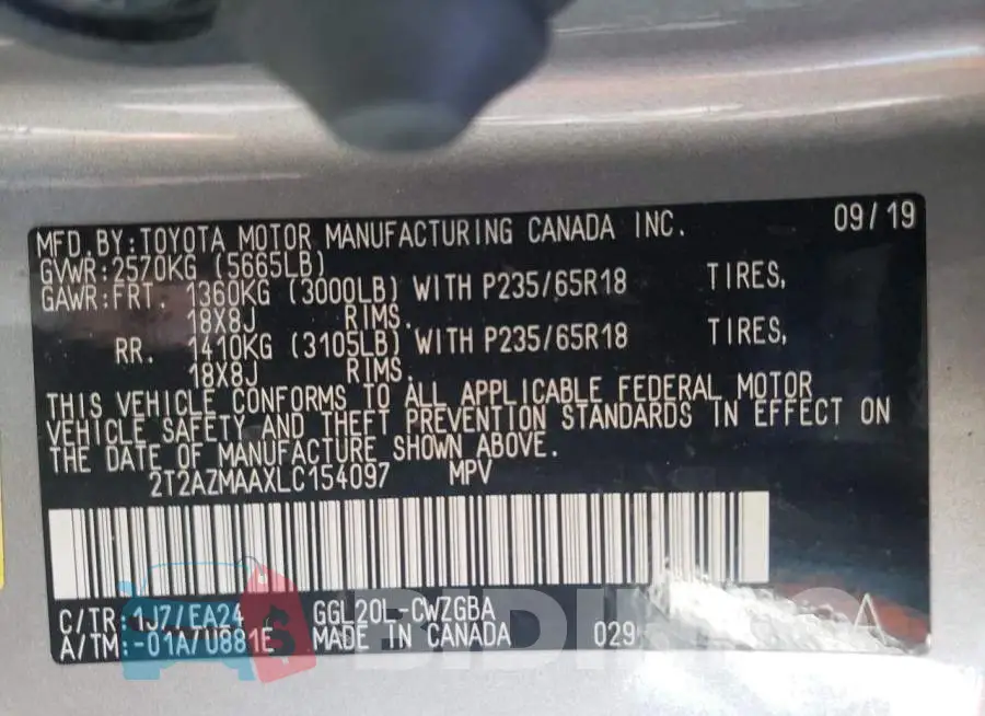 2T2AZMAAXLC154097 Photo# 10