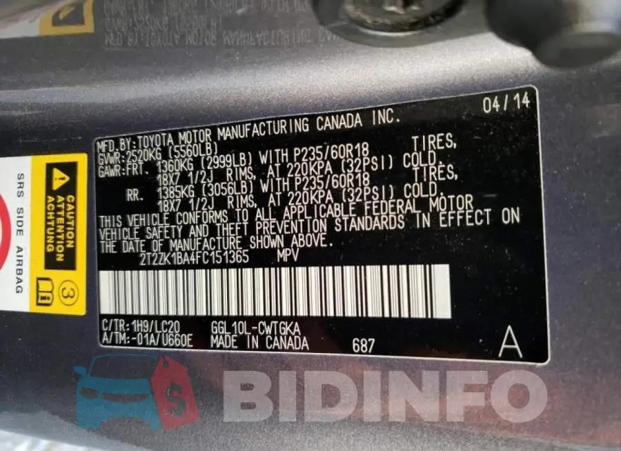 2T2ZK1BA4FC151365 Photo# 10