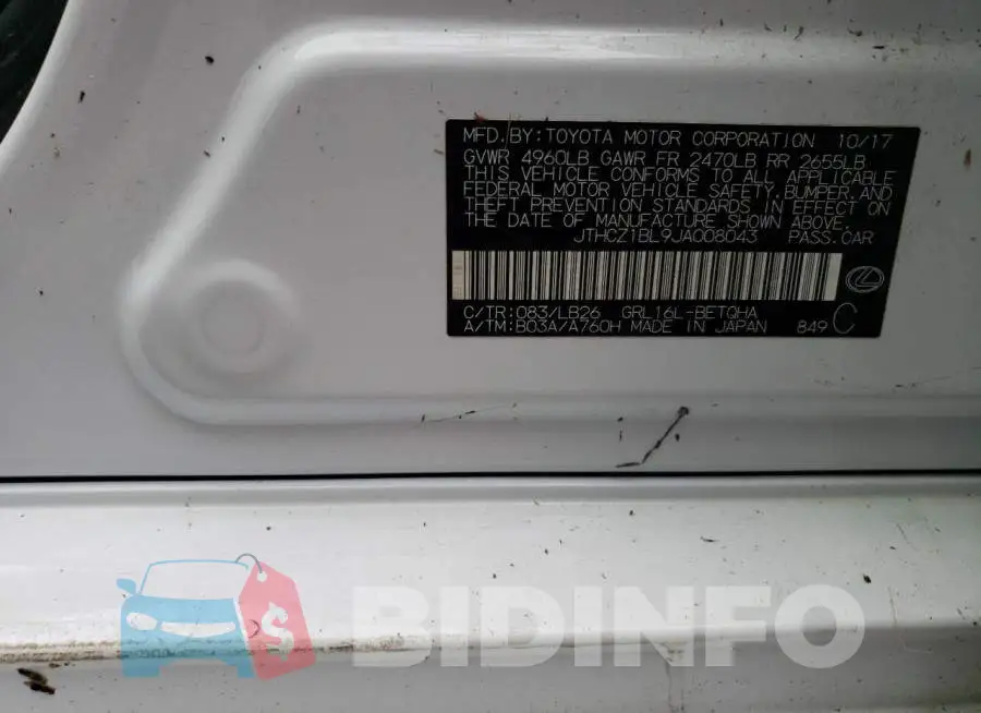JTHCZ1BL9JA008043 Photo# 10