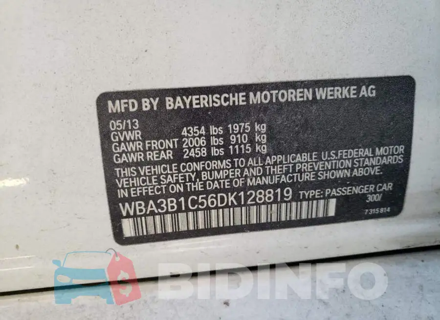 WBA3B1C56DK128819 Photo# 10