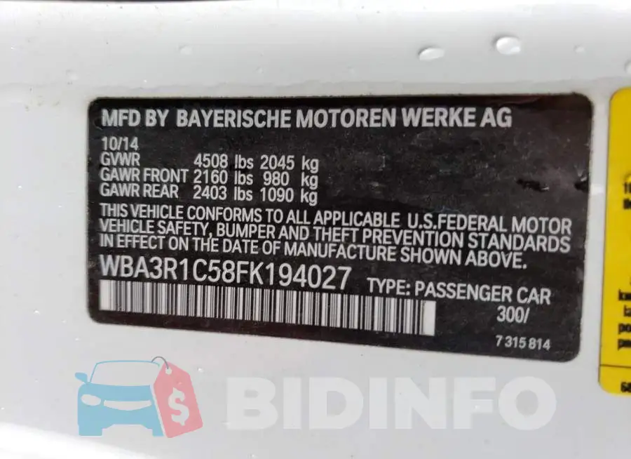 WBA3R1C58FK194027 Photo# 12