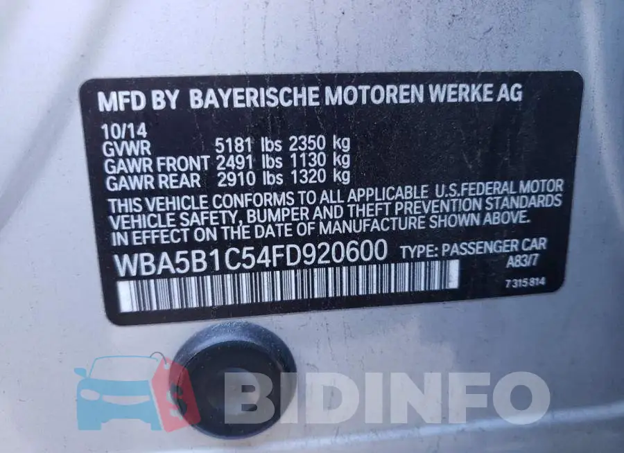 WBA5B1C54FD920600 Photo# 13