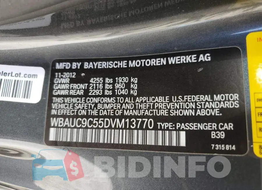 WBAUC9C55DVM13770 Photo# 10