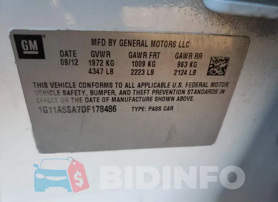 1G11A5SA7DF178486 Photo# 12
