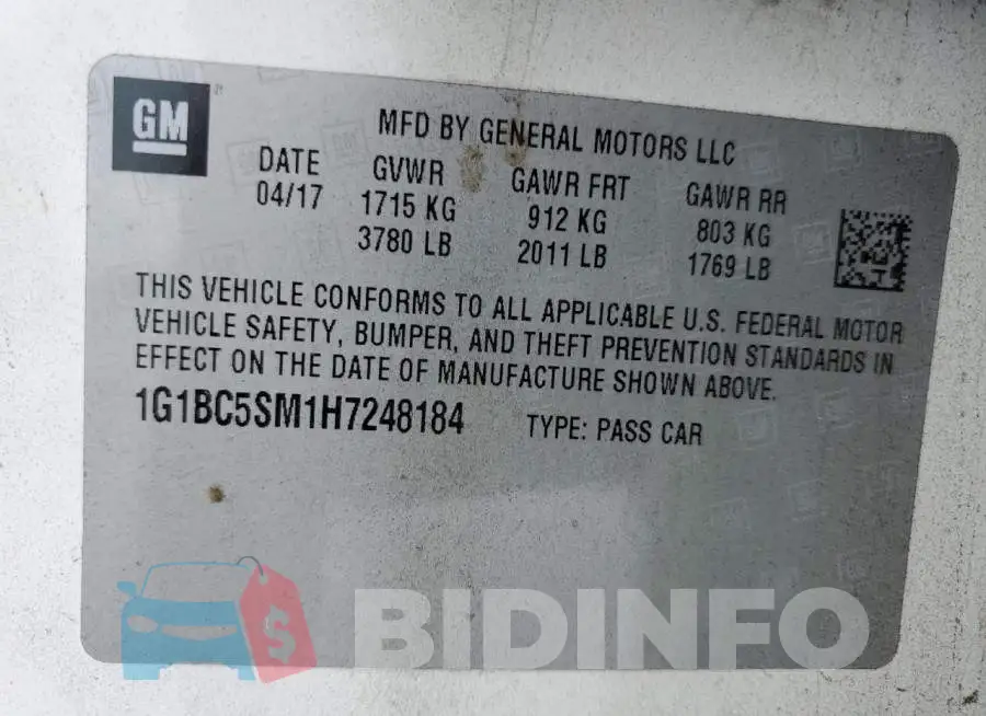 1G1BC5SM1H7248184 Photo# 10