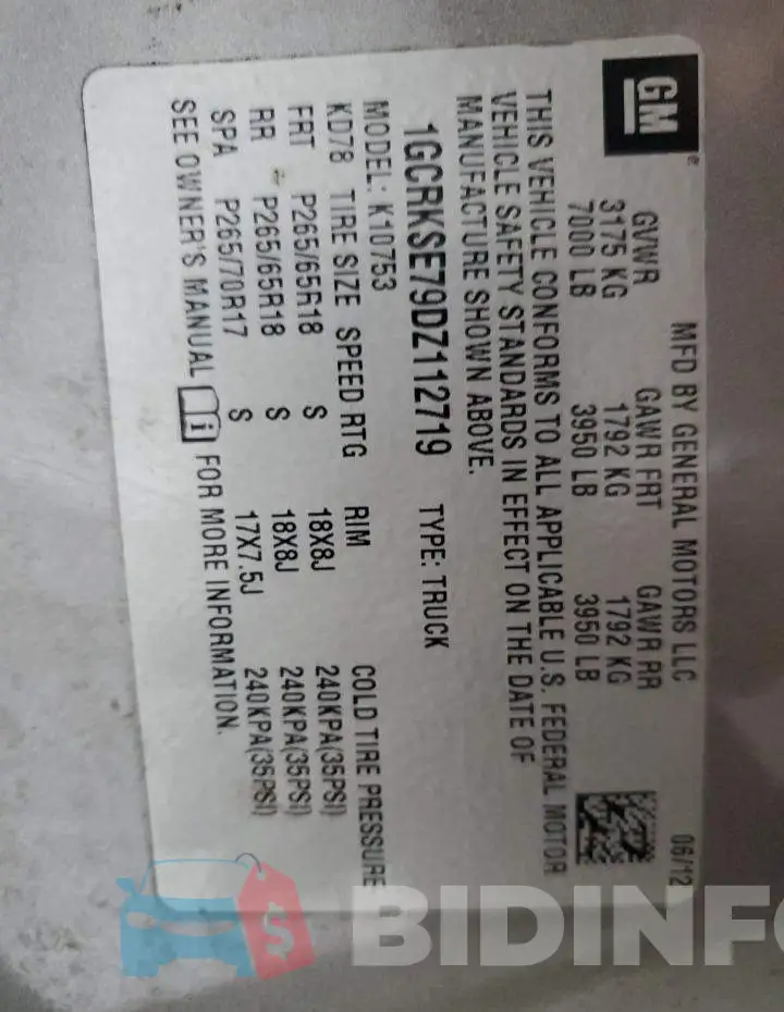 1GCRKSE79DZ112719 Photo# 12