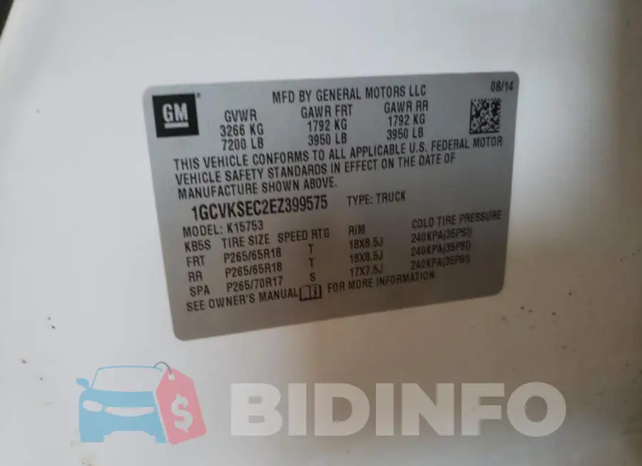 1GCVKSEC2EZ399575 Photo# 10