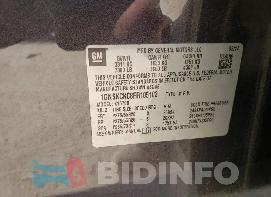 1GNSKCKC8FR105103 Photo# 10