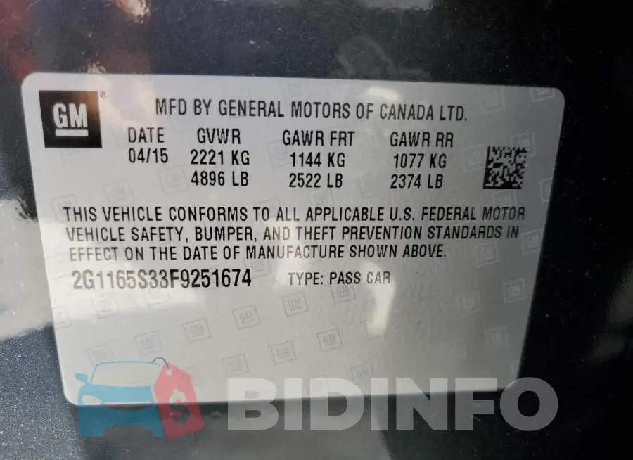 2G1165S33F9251674 Photo# 10