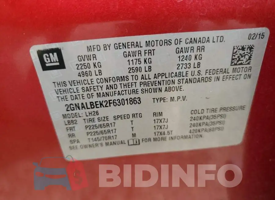 2GNALBEK2F6301863 Photo# 10