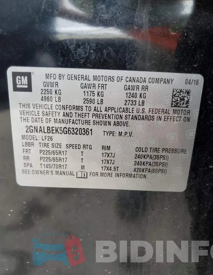 2GNALBEK5G6320361 Photo# 13