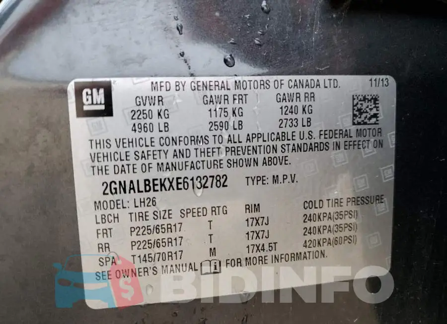 2GNALBEKXE6182782 Photo# 10