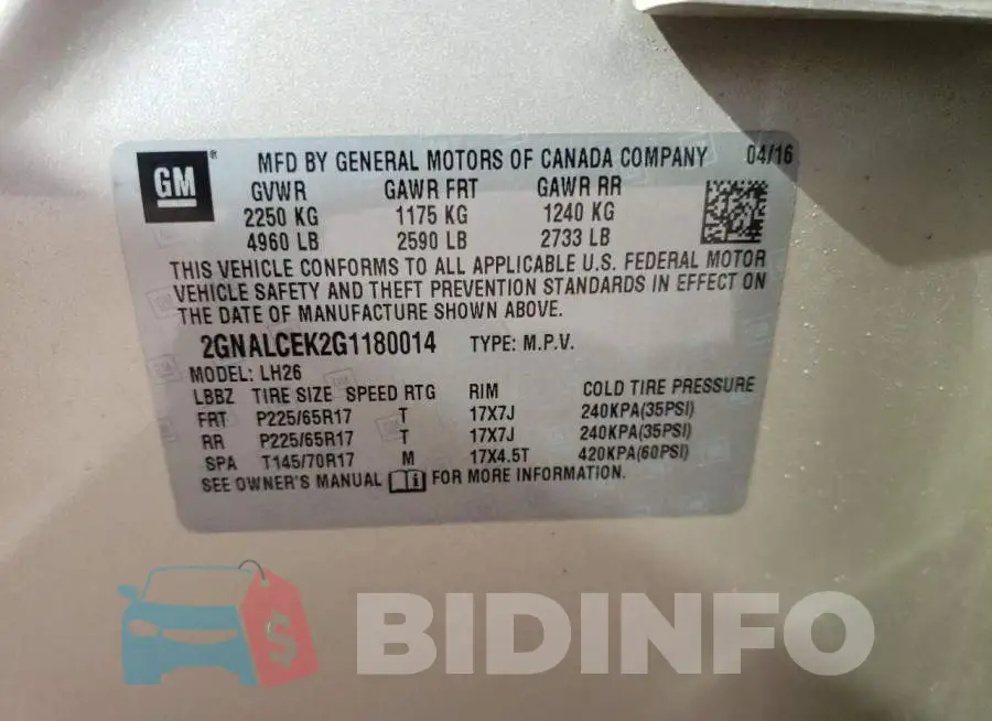 2GNALCEK2G1180014 Photo# 14