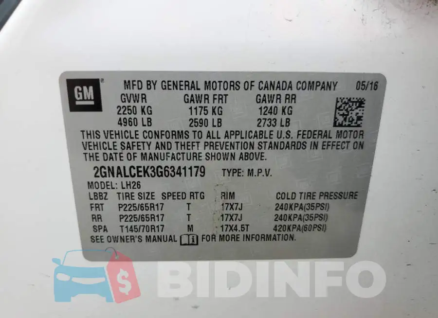 2GNALCEK3G6341179 Photo# 10