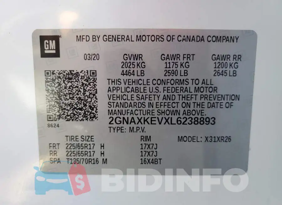 2GNAXKEVXL6238893 Photo# 10