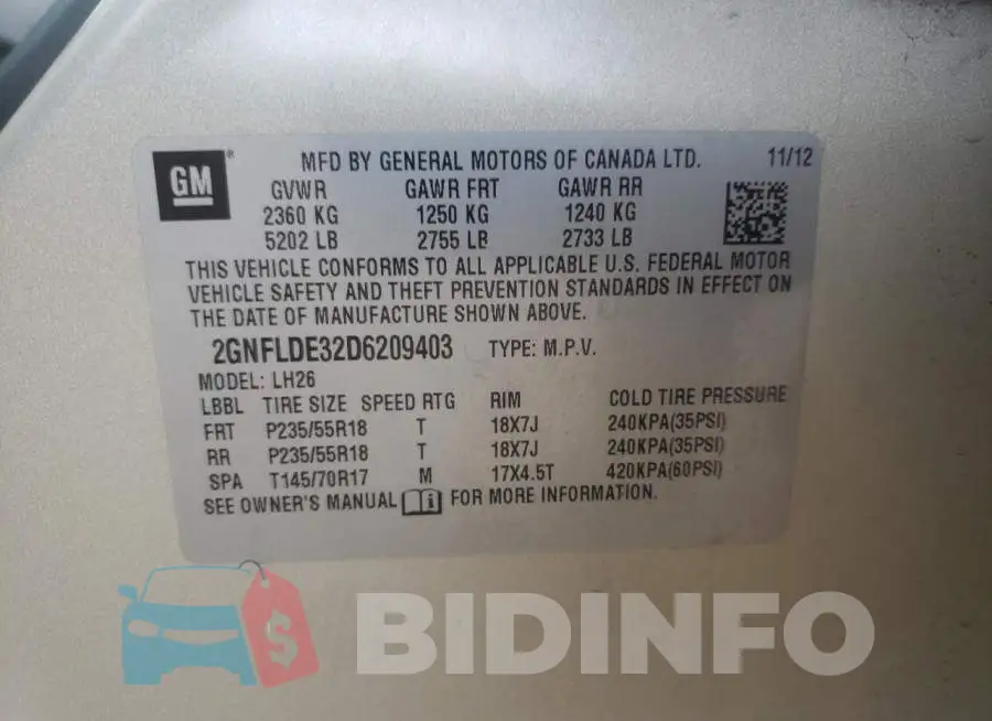 2GNFLDE32D6209403 Photo# 13