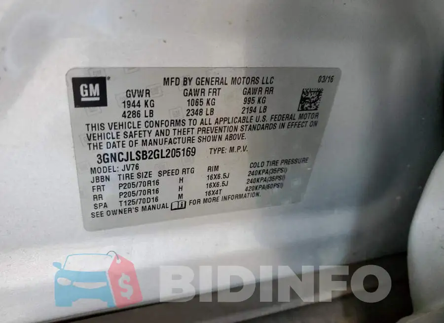 3GNCJLSB2GL205169 Photo# 10