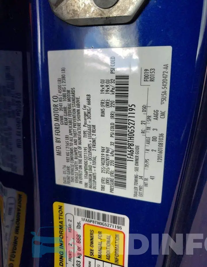 1FA6P8TH0G5271195 Photo# 10