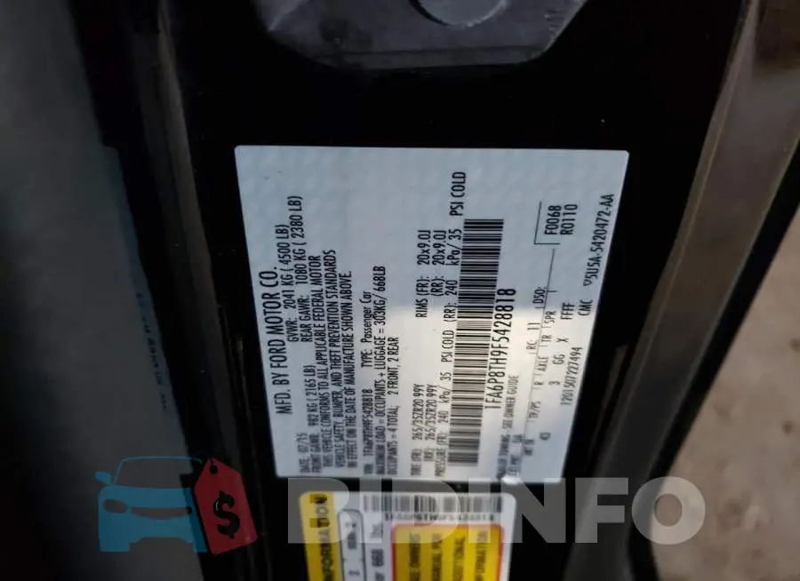 1FA6P8TH9F5428818 Photo# 10