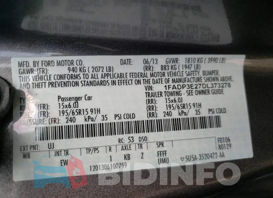 1FADP3E27DL373278 Photo# 10