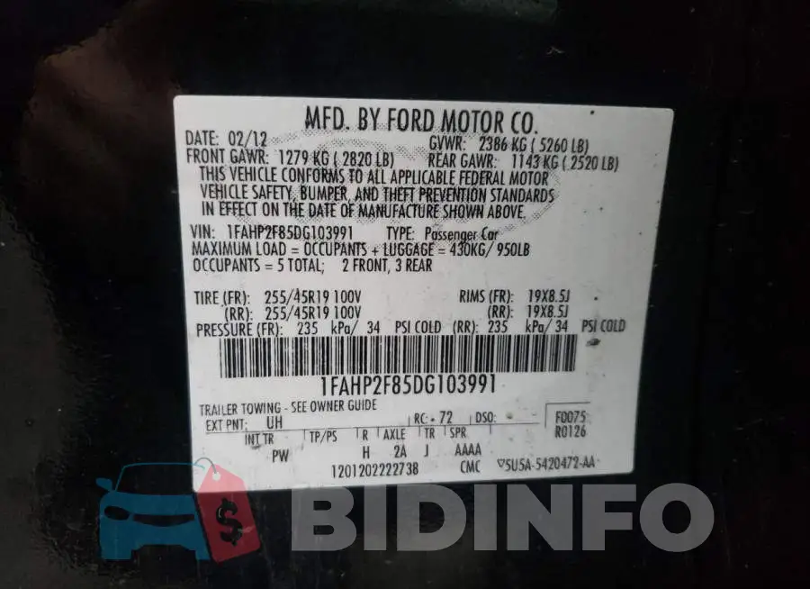 1FAHP2F85DG103991 Photo# 10