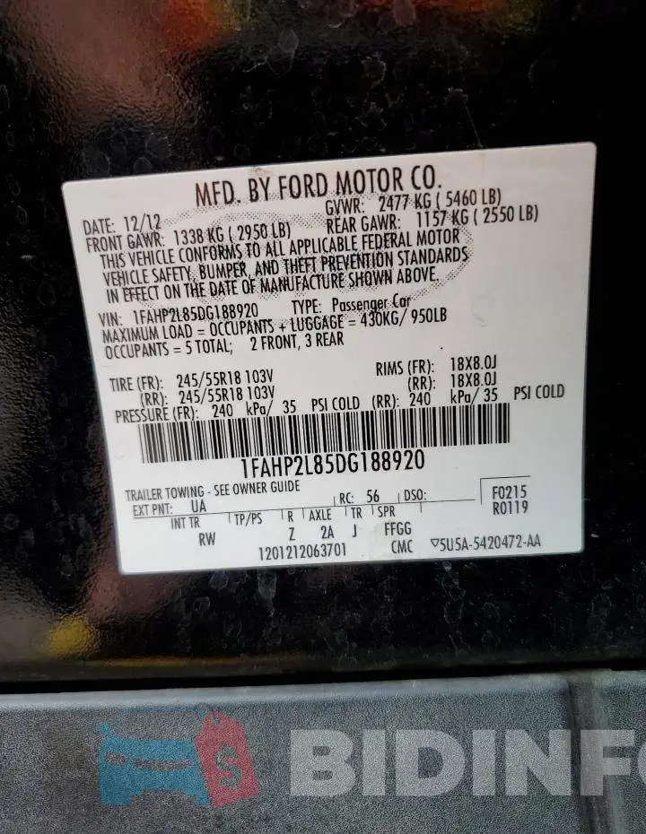 1FAHP2L85DG188920 Photo# 10