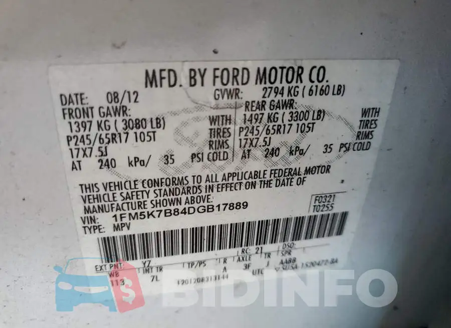 1FM5K7B84DGB17889 Photo# 14