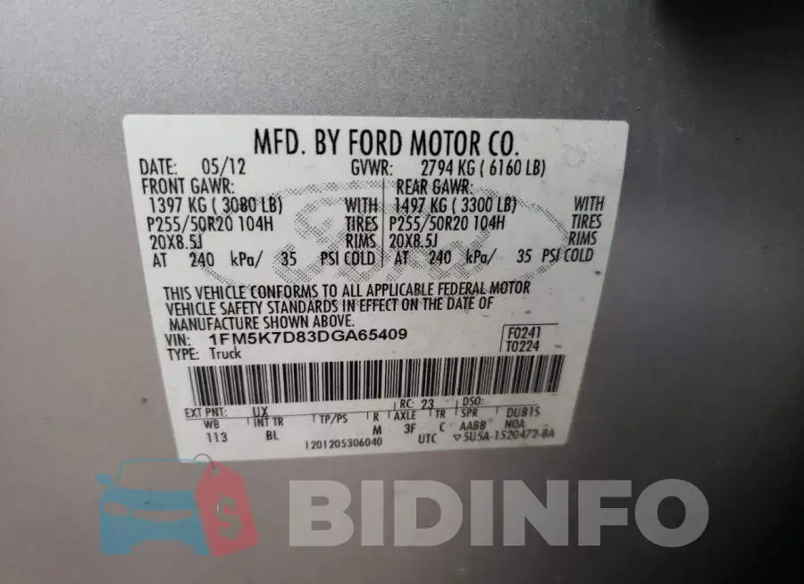 1FM5K7D83DGA65409 Photo# 10