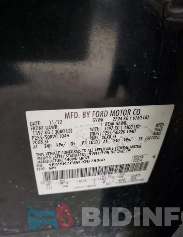 1FM5K7F89DGB78360 Photo# 10