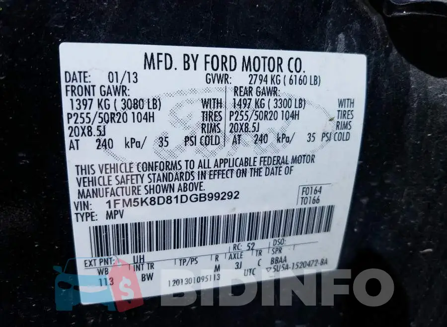 1FM5K8D81DGB99292 Photo# 10