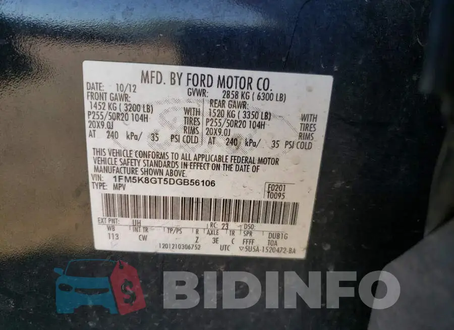 1FM5K8GT5DGB56106 Photo# 10