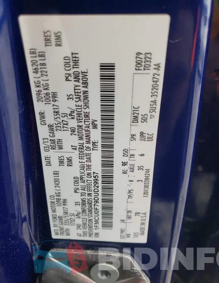 1FMCU0F79DUD29957 Photo# 13