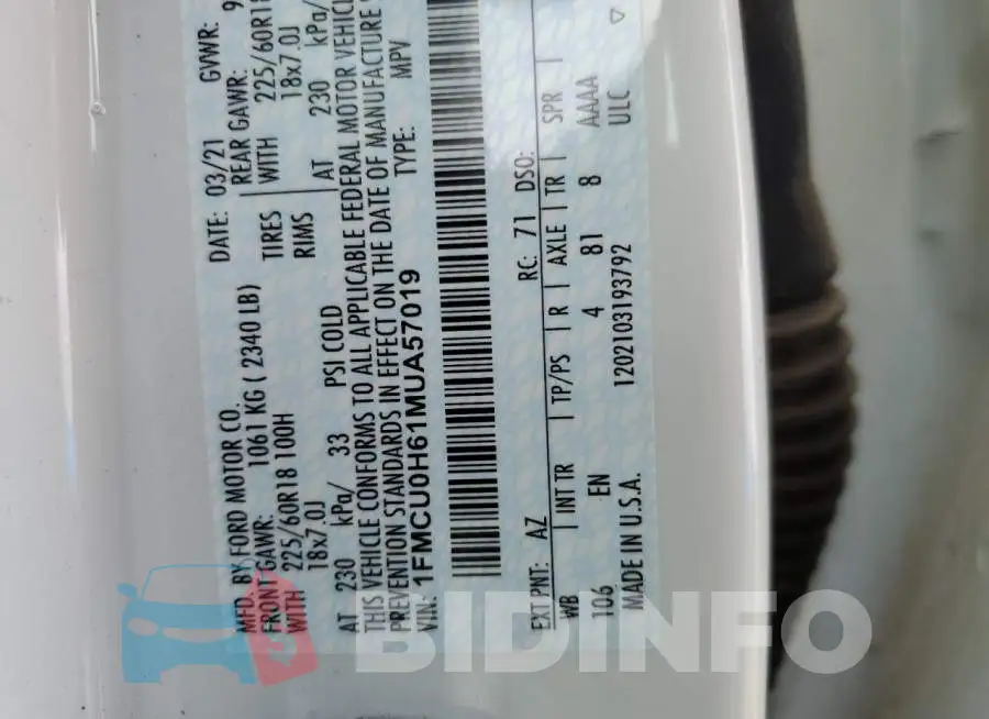1FMCU0H61MUA57019 Photo# 13