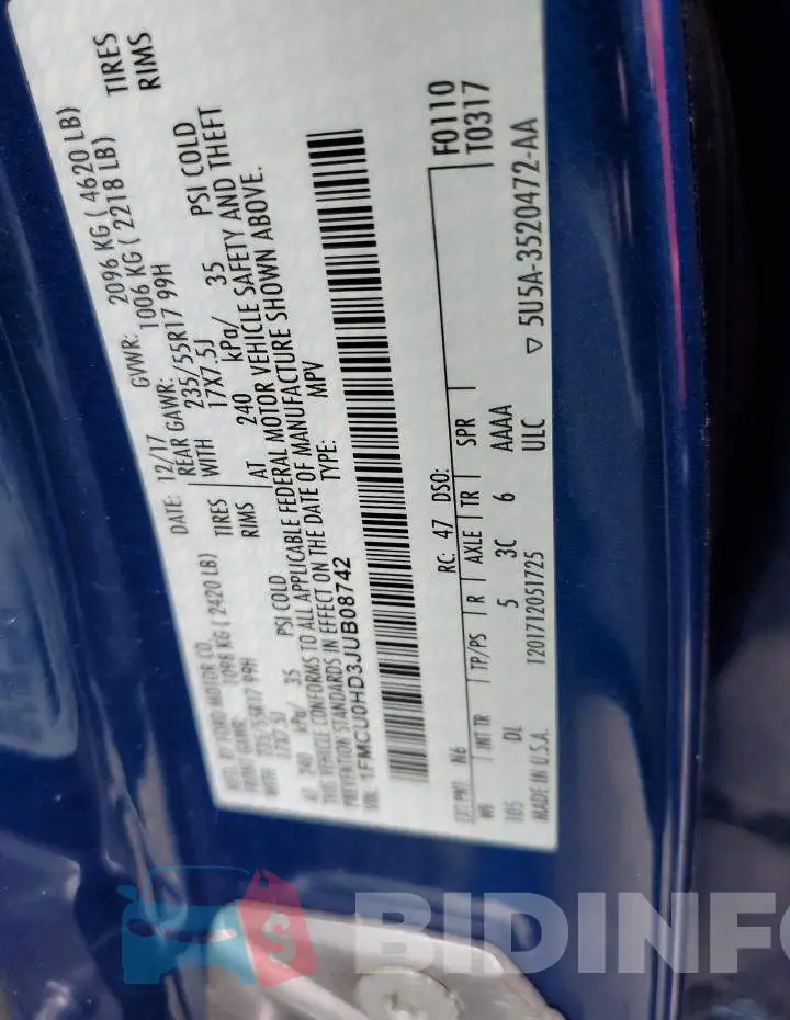 1FMCU0HD3JUB08742 Photo# 10
