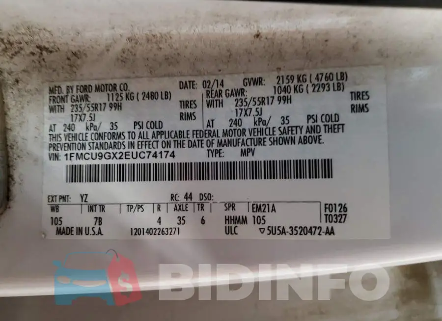 1FMCU9GX2EUC74174 Photo# 13