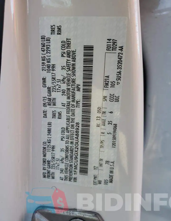 1FMCU9GX2GUA88928 Photo# 10