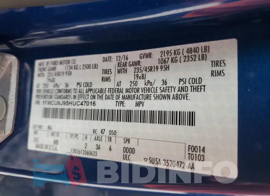 1FMCU9J95HUC47016 Photo# 10